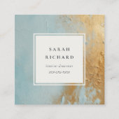 芸術的デュスキーアクアブルー金ゴールド油絵を描テクスチャ スクエア名刺 (正面)