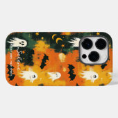 芸術的ハロウィーン – 幽霊とこうもりデザイン Case-Mate iPhoneケース (裏面 (横))
