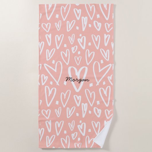 芸術的ハート |モノグラムビーチタオル ビーチタオル (正面)