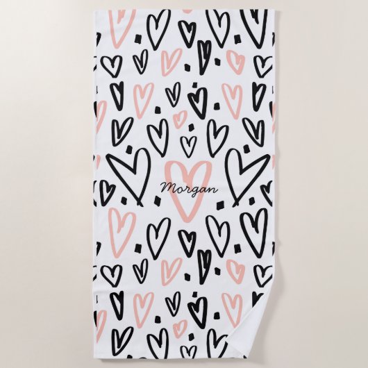 芸術的ハート |モノグラムビーチタオル ビーチタオル (正面)
