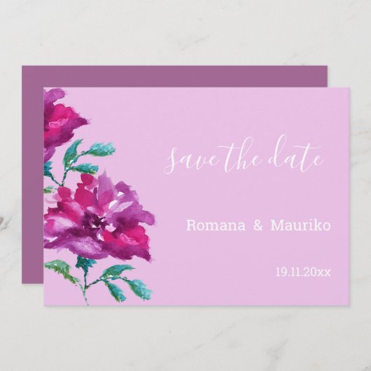 芸術的バラ水彩手絵を描 セーブザデート (正面/裏面)