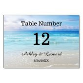 芸術的ビーチ結婚式表番号カード テーブルナンバー (正面)