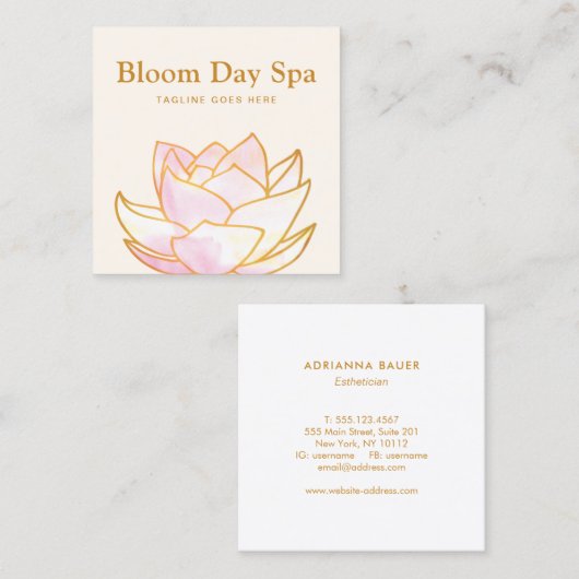 芸術的ピンク水彩蓮の花フローラ スクエア名刺 (正面/裏面)