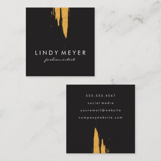 芸術的フェイク金ゴールド スクエア名刺 (正面/裏面)