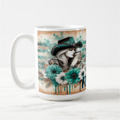 芸術的フローラデザインと女性のカーボーイ コーヒーマグカップ (左)