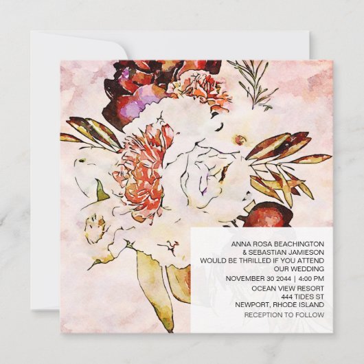 *~*芸術的フローラAR15 QR RSVP Burgundy結婚 招待状 (正面)