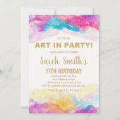 芸術的ブラシストロークパーティーテーマ子供へ 招待状 (正面)