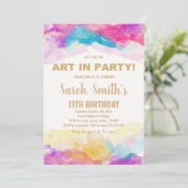 芸術的ブラシストロークパーティーテーマ子供へ 招待状 (スタンド正面)