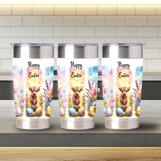 芸術的ブラッシュストロークイースターハイランドカウズ20oz 保温保冷タンブラー