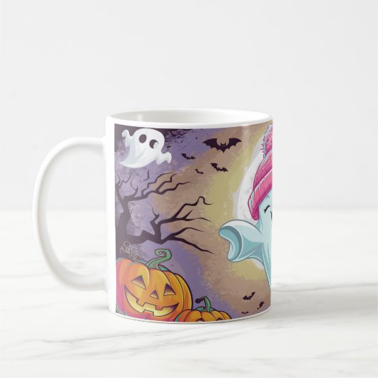 芸術的プリントとパターン、ハロウィーン コーヒーマグカップ (左)