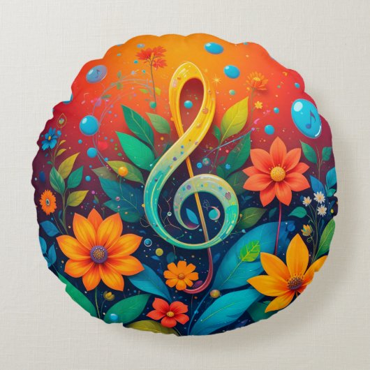 芸術的ミュージカル注カラフル記 ラウンドクッション (正面)