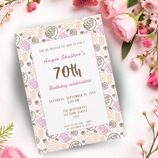 芸術的モダンOne Line Art 70th Birthday Party 招待状