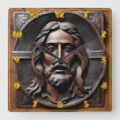 芸術的レリーフ、 浮き彫り スクエア壁時計 (正面)