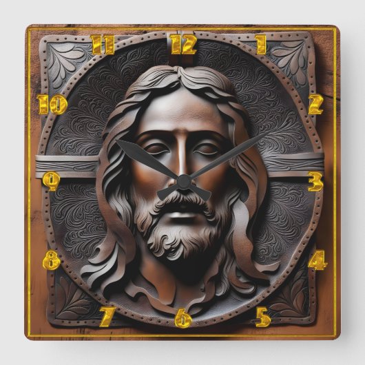 芸術的レリーフ、 浮き彫り スクエア壁時計 (正面)