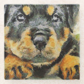 芸術的ロットワイラーパピーポートレート ガラスコースター (正面)