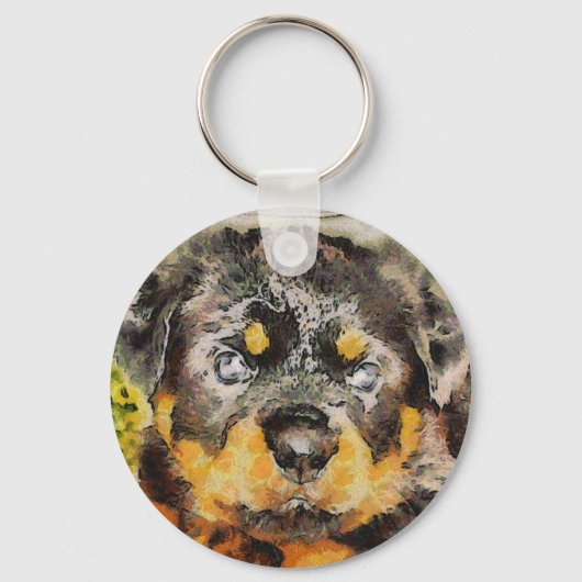 芸術的ロットワイラーパピーポートレート キーホルダー (正面)