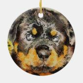 芸術的ロットワイラーパピーポートレート セラミックオーナメント (裏面)