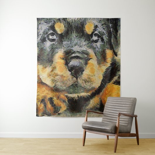 芸術的ロットワイラーパピーポートレート タペストリー (インサイチュ)