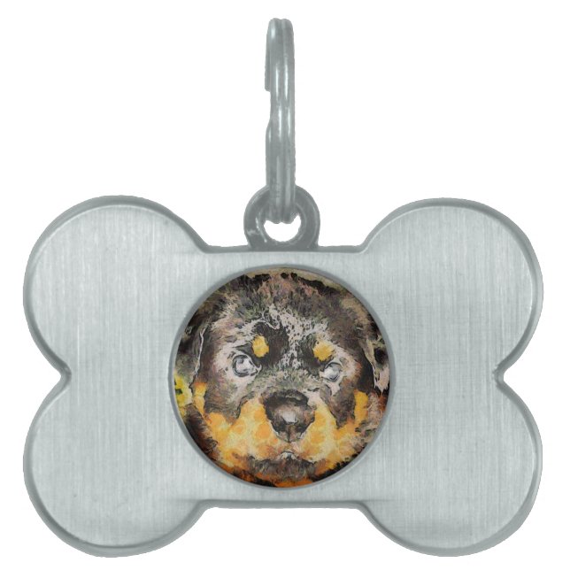 芸術的ロットワイラーパピーポートレート ペットネームタグ (正面)