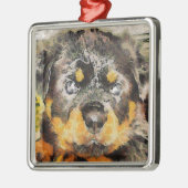 芸術的ロットワイラーパピーポートレート メタルオーナメント (左)