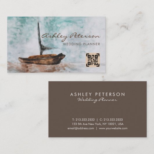 芸術的ヴィンテージ帆船シースケープQRコード 名刺 (正面/裏面)