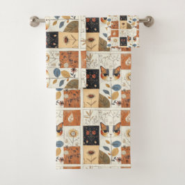 芸術的世紀半ばモダンのかわいい猫 バスタオルセット