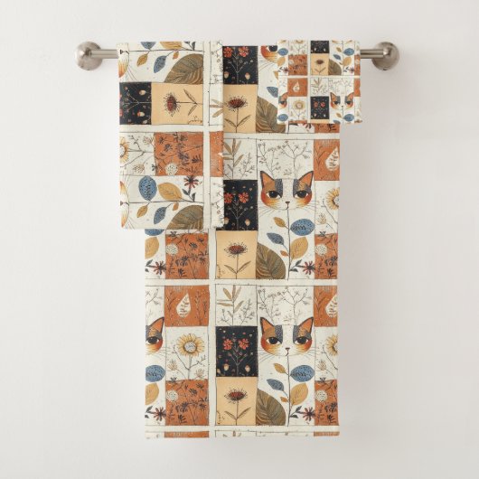 芸術的世紀半ばモダンのかわいい猫 バスタオルセット (インサイチュ)