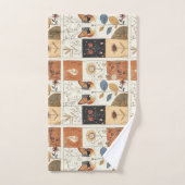 芸術的世紀半ばモダンのかわいい猫 バスタオルセット (ハンドタオル)