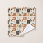 芸術的世紀半ばモダンのかわいい猫 バスタオルセット (ウォッシュタオル)