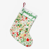 芸術的抽象芸術の水絵を描色のスプラッシュ名 スモールクリスマスストッキング (正面 (吊り時))