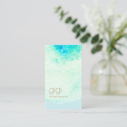 芸術的抽象芸術アクアブルー 名刺 (スタンド正面)