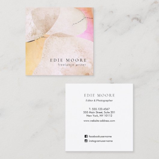 芸術的抽象芸術ウォーターカラーアートスクエア スクエア名刺 (正面/裏面)