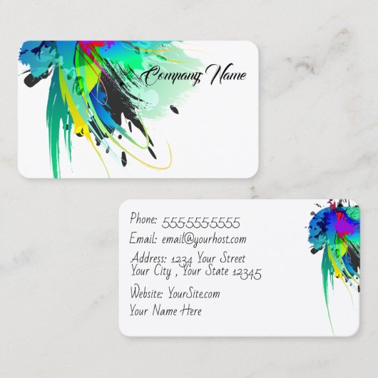 芸術的抽象芸術ピーコック絵を描（ばちゃばちゃ）跳ねる 名刺 (正面/裏面)