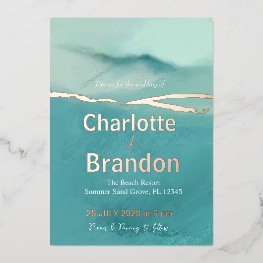 芸術的抽象芸術ランドスケープ緑結婚野ズ 箔招待状 (正面)