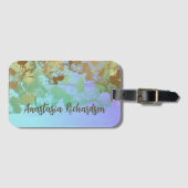 芸術的抽象芸術緑の金ゴールドグリッターブラシストローク ラゲッジタグ (正面横)