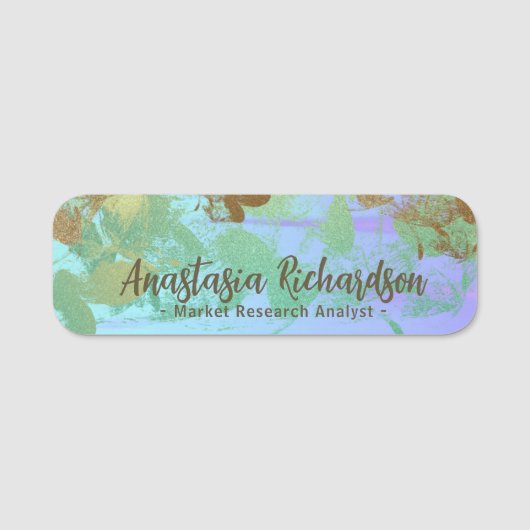 芸術的抽象芸術緑の金ゴールドグリッターブラシストローク 名札 (正面)