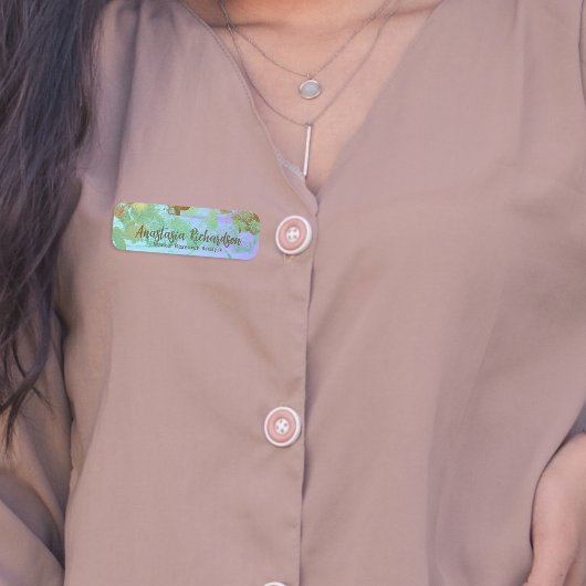 芸術的抽象芸術緑の金ゴールドグリッターブラシストローク 名札