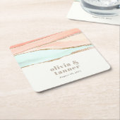 芸術的沿岸水色抽象芸術結婚ズ スクエアペーパーコースター (アングル)