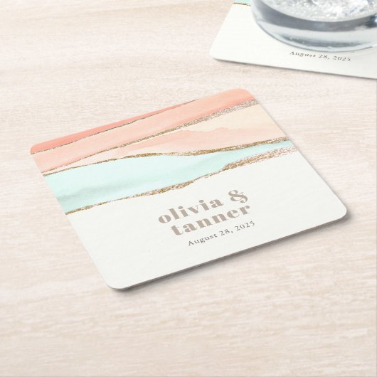 芸術的沿岸水色抽象芸術結婚ズ スクエアペーパーコースター (アングル)