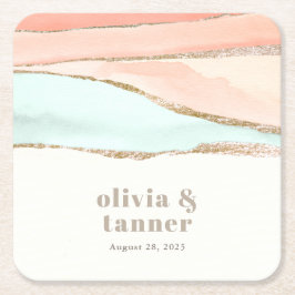 芸術的沿岸水色抽象芸術結婚ズ スクエアペーパーコースター