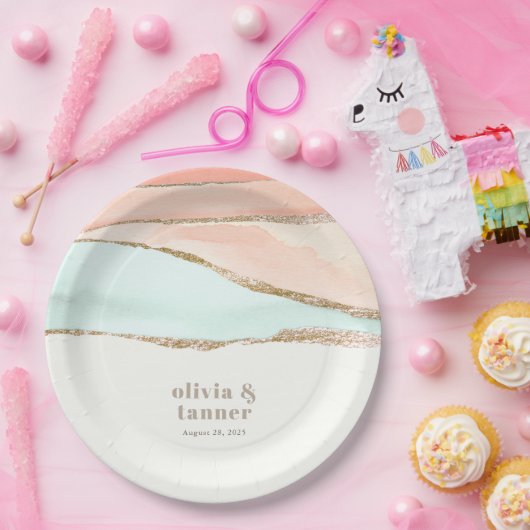 芸術的沿岸水色抽象芸術結婚ズ ペーパープレート (パーティー)