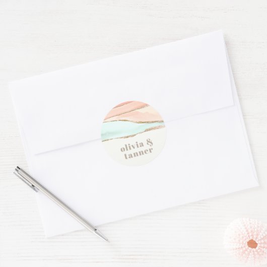 芸術的沿岸水色抽象芸術結婚ズ ラウンドシール (封筒)