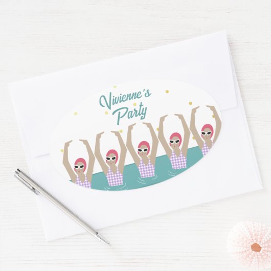 芸術的泳ぐ人シンクロ水泳誕生日パーティー 楕円形シール (封筒)