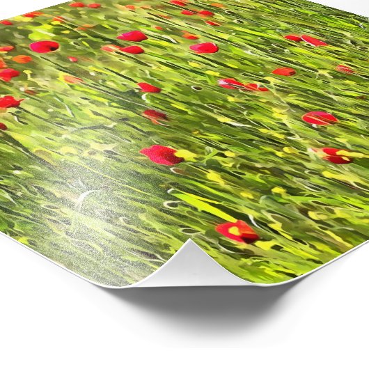 芸術的牧草地ポピーの風景 フォトプリント (角)