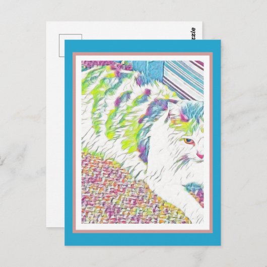 芸術的白猫イラストレーション ポストカード (正面/裏面)