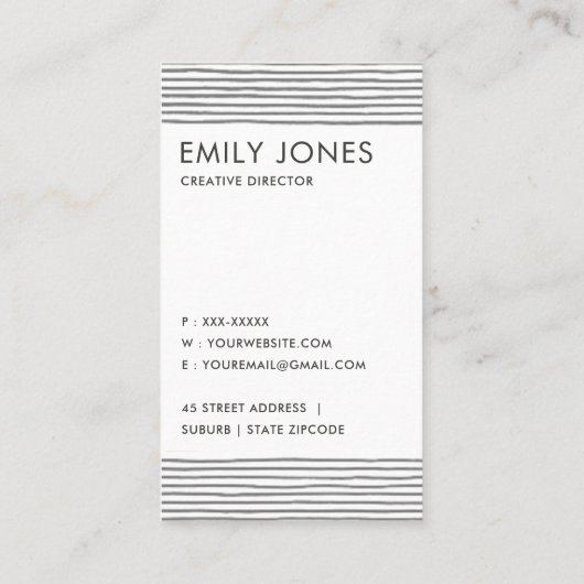 芸術的白黒スケッチストライプの線パターン 名刺 (裏面)