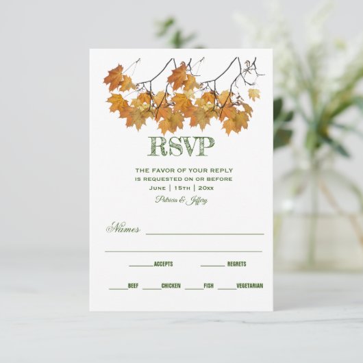 芸術的紅葉ウェディングRSVPカード 出欠カード (スタンド正面)