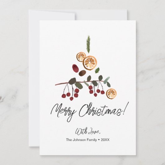 芸術的素朴木の葉メリークリスマス写真 シーズンカード (正面)