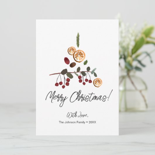 芸術的素朴木の葉メリークリスマス写真 シーズンカード (スタンド正面)