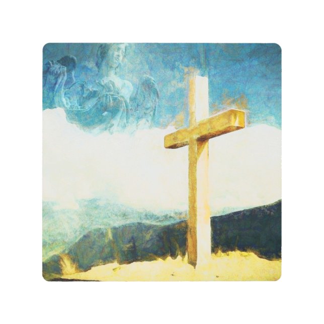 芸術的絵を描クロス&エンジェルメタルアート メタルプリント (正面)